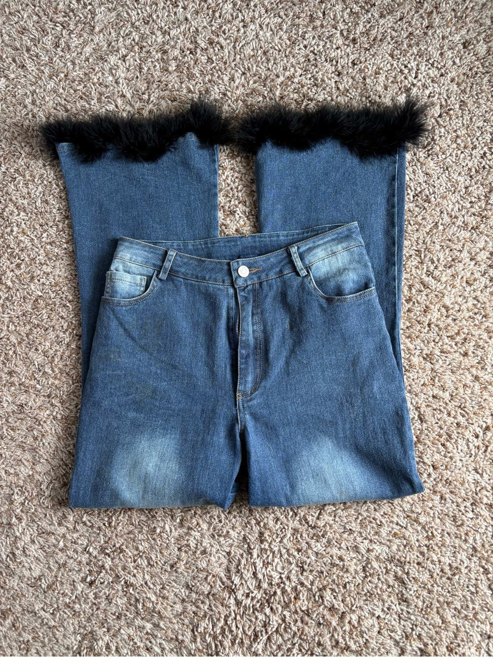Dolls Kill WildCat Faux-Fur Hem Blue Women's Jeans